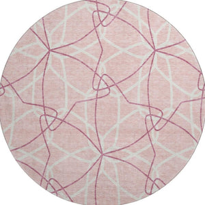 HomeRoots 8' Pink Geometric Washable Round Rug with UV Protection - Stylish, Durable, and Family-Friendly Design 675537