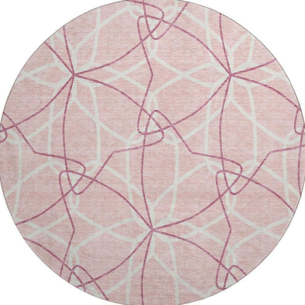 HomeRoots 8' Pink Geometric Washable Round Rug with UV Protection - Stylish, Durable, and Family-Friendly Design 675537