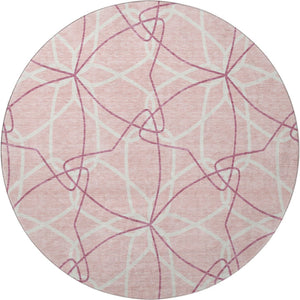 HomeRoots 8' Pink Geometric Washable Round Rug with UV Protection - Stylish, Durable, and Family-Friendly Design 675537