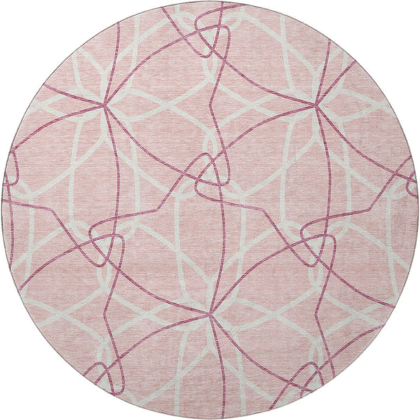 HomeRoots 8' Pink Geometric Washable Round Rug with UV Protection - Stylish, Durable, and Family-Friendly Design 675537