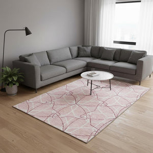 HomeRoots 8' X 10' Pink and Ivory Geometric Washable Area Rug – Stylish, Durable, UV Protected for Everyday Use 675538
