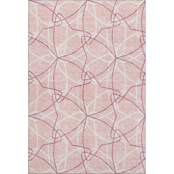 HomeRoots 8' X 10' Pink and Ivory Geometric Washable Area Rug – Stylish, Durable, UV Protected for Everyday Use 675538
