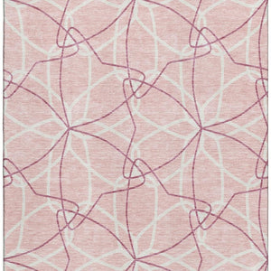HomeRoots 8' X 10' Pink and Ivory Geometric Washable Area Rug – Stylish, Durable, UV Protected for Everyday Use 675538