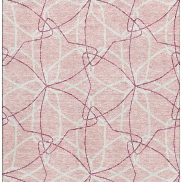 HomeRoots 8' X 10' Pink and Ivory Geometric Washable Area Rug – Stylish, Durable, UV Protected for Everyday Use 675538