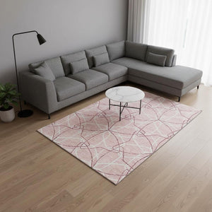 HomeRoots 9' X 12' Pink And Ivory Geometric Washable Area Rug – Stylish, Durable, UV-Protected, Easy Care! 675539