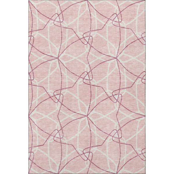 HomeRoots 9' X 12' Pink And Ivory Geometric Washable Area Rug – Stylish, Durable, UV-Protected, Easy Care! 675539