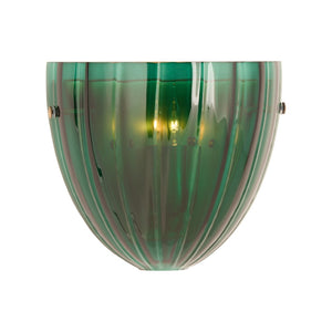 Wildwood Caterina Emerald Sconce: Mouth-Blown Italian Glass With Fluted Sculptural Form And Brass Accents Green 67554