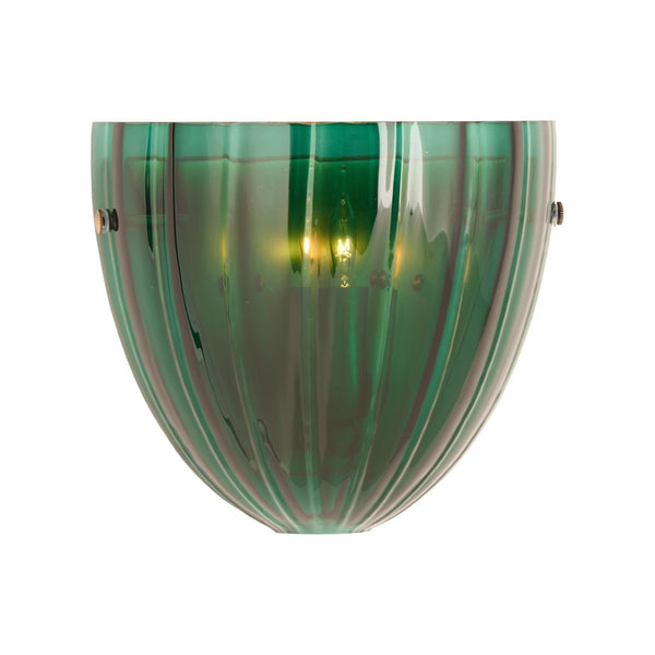 Wildwood Caterina Emerald Sconce: Mouth-Blown Italian Glass With Fluted Sculptural Form And Brass Accents Green 67554