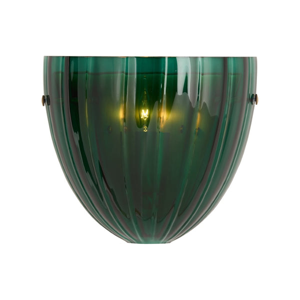 Wildwood Caterina Emerald Sconce: Mouth-Blown Italian Glass With Fluted Sculptural Form And Brass Accents Green 67554