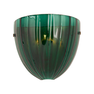 Wildwood Caterina Emerald Sconce: Mouth-Blown Italian Glass With Fluted Sculptural Form And Brass Accents Green 67554