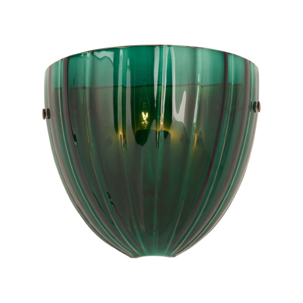Wildwood Caterina Emerald Sconce: Mouth-Blown Italian Glass With Fluted Sculptural Form And Brass Accents Green 67554