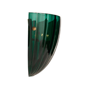 Wildwood Caterina Emerald Sconce: Mouth-Blown Italian Glass With Fluted Sculptural Form And Brass Accents Green 67554