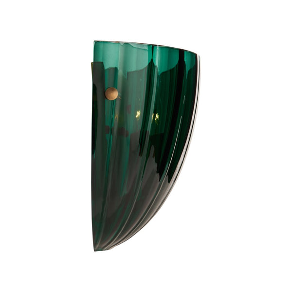 Wildwood Caterina Emerald Sconce: Mouth-Blown Italian Glass With Fluted Sculptural Form And Brass Accents Green 67554