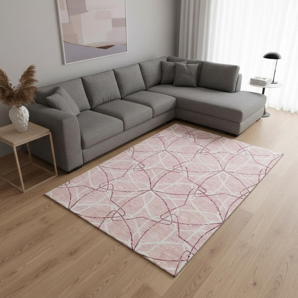 HomeRoots 10' Pink & Ivory Geometric Washable Area Rug - Durable, UV-Protected, Perfect for High-Traffic Spaces 675540