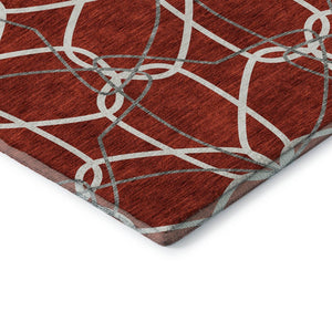 HomeRoots 5' X 8' Modern Red Ivory Gray Geometric Area Rug - Washable, UV Protected, Durable for High Traffic Areas 675542