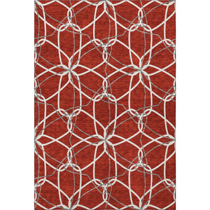 HomeRoots 5' X 8' Modern Red Ivory Gray Geometric Area Rug - Washable, UV Protected, Durable for High Traffic Areas 675542
