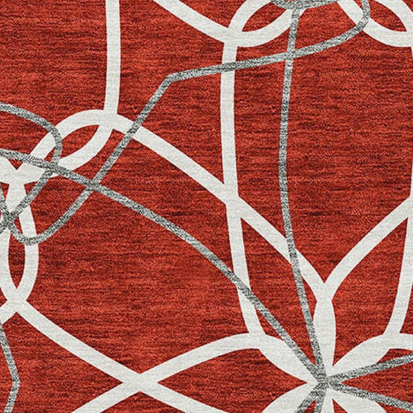 HomeRoots 8' X 10' Stylish Red, Ivory & Gray Geometric Washable Area Rug with UV Protection for Busy Homes 675544