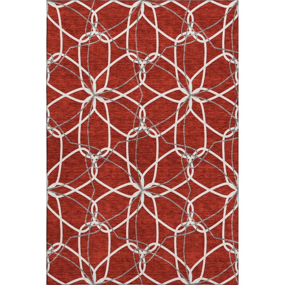 HomeRoots 9' x 12' Geometric Red, Ivory & Gray Washable Area Rug - Stain-Resistant, UV Protected, Soft Touch 675545