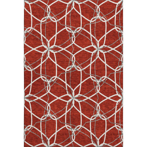 HomeRoots 9' x 12' Geometric Red, Ivory & Gray Washable Area Rug - Stain-Resistant, UV Protected, Soft Touch 675545
