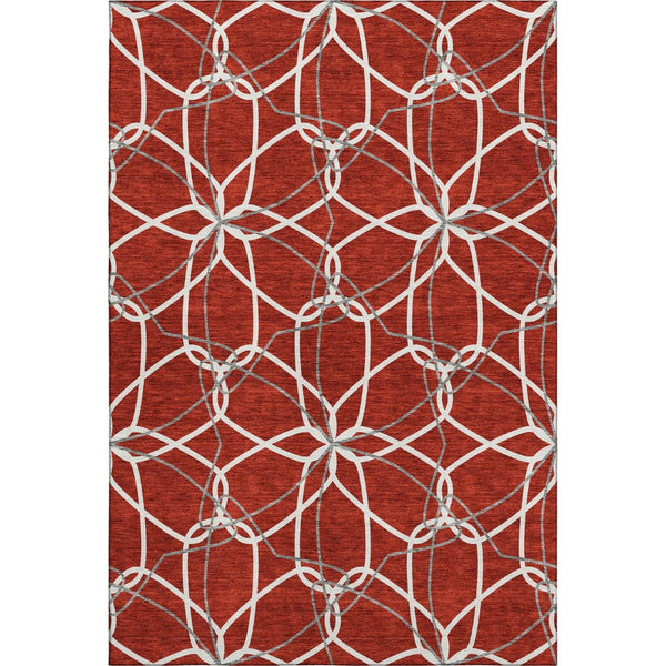 HomeRoots 9' x 12' Geometric Red, Ivory & Gray Washable Area Rug - Stain-Resistant, UV Protected, Soft Touch 675545