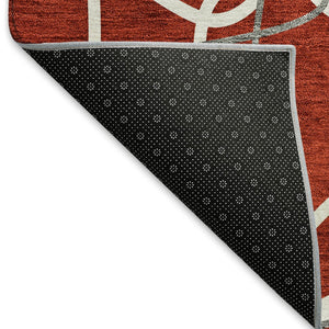 HomeRoots 9' x 12' Geometric Red, Ivory & Gray Washable Area Rug - Stain-Resistant, UV Protected, Soft Touch 675545