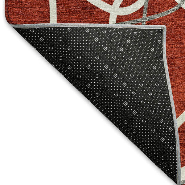 HomeRoots 9' x 12' Geometric Red, Ivory & Gray Washable Area Rug - Stain-Resistant, UV Protected, Soft Touch 675545