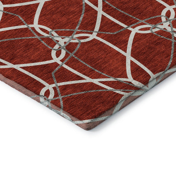 HomeRoots 9' x 12' Geometric Red, Ivory & Gray Washable Area Rug - Stain-Resistant, UV Protected, Soft Touch 675545