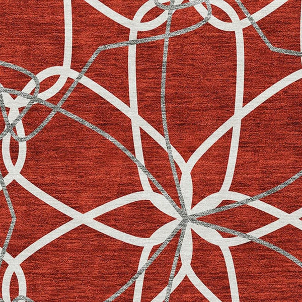 HomeRoots 9' x 12' Geometric Red, Ivory & Gray Washable Area Rug - Stain-Resistant, UV Protected, Soft Touch 675545