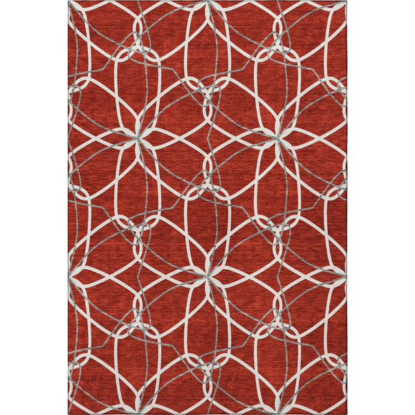 HomeRoots 9' x 12' Geometric Red, Ivory & Gray Washable Area Rug - Stain-Resistant, UV Protected, Soft Touch 675545