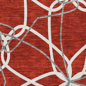 HomeRoots 10' X 14' Red Ivory Gray Geometric Area Rug – Washable, Stain Resistant, UV Protected & Durable Design 675546