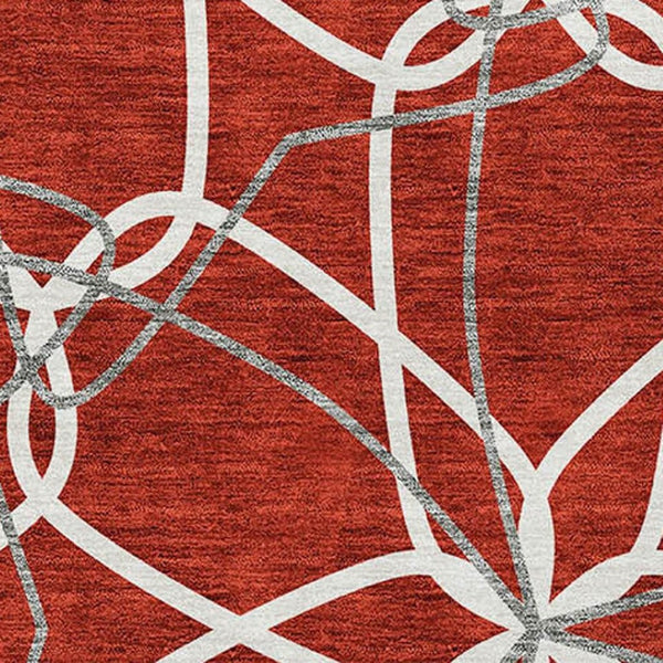 HomeRoots 10' X 14' Red Ivory Gray Geometric Area Rug – Washable, Stain Resistant, UV Protected & Durable Design 675546