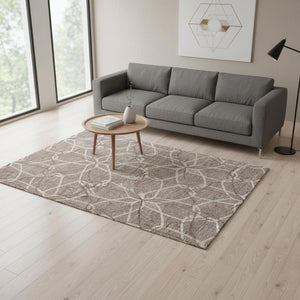 HomeRoots 5' X 8' Stylish Taupe Beige and Brown Geometric Area Rug - Durable, Washable, UV Protected Design 675548