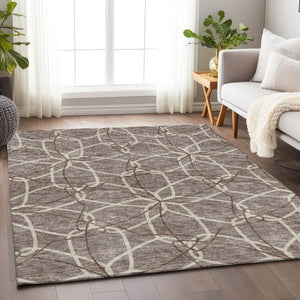 HomeRoots 5' X 8' Stylish Taupe Beige and Brown Geometric Area Rug - Durable, Washable, UV Protected Design 675548