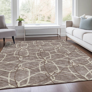 HomeRoots 5' X 8' Stylish Taupe Beige and Brown Geometric Area Rug - Durable, Washable, UV Protected Design 675548