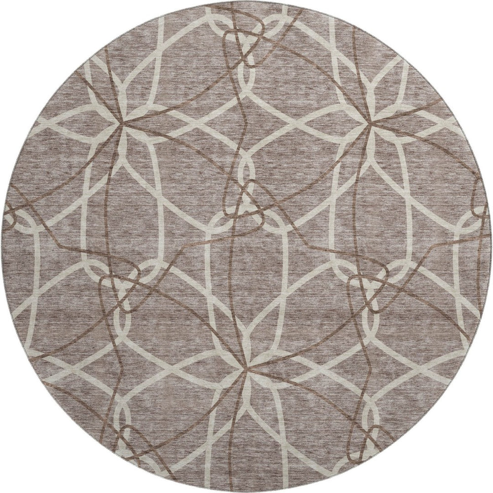 HomeRoots 8' Taupe Beige & Brown Geometric Round Rug - Washable, UV Protected, Perfect for High-Traffic Areas! 675549