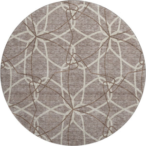 HomeRoots 8' Taupe Beige & Brown Geometric Round Rug - Washable, UV Protected, Perfect for High-Traffic Areas! 675549