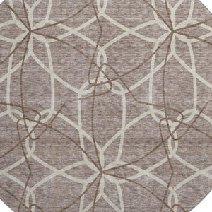 HomeRoots 8' Taupe Beige & Brown Geometric Round Rug - Washable, UV Protected, Perfect for High-Traffic Areas! 675549