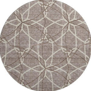 HomeRoots 8' Taupe Beige & Brown Geometric Round Rug - Washable, UV Protected, Perfect for High-Traffic Areas! 675549