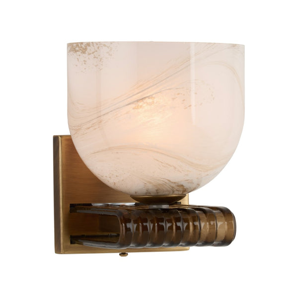 Wildwood Donata Sculptural Sconce In Antique Brass With Amber Marbled Mouth-Blown Glass — Warm Diffused Glow 67555