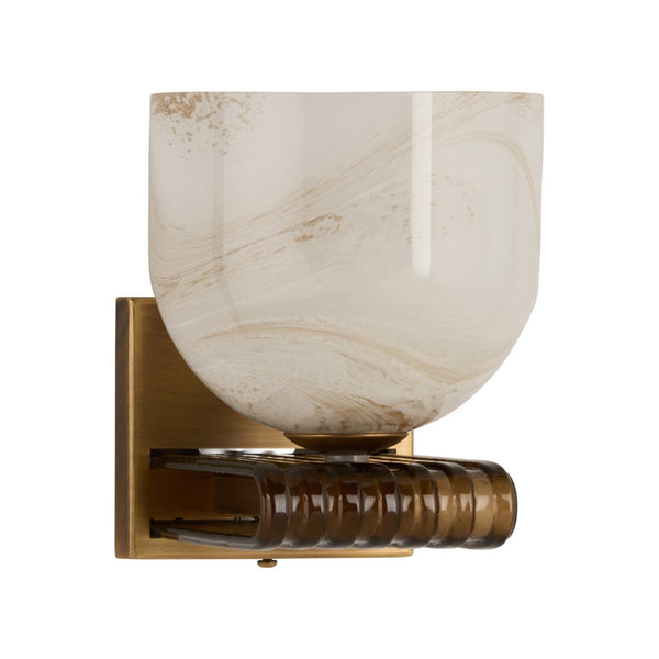 Wildwood Donata Sculptural Sconce In Antique Brass With Amber Marbled Mouth-Blown Glass — Warm Diffused Glow 67555