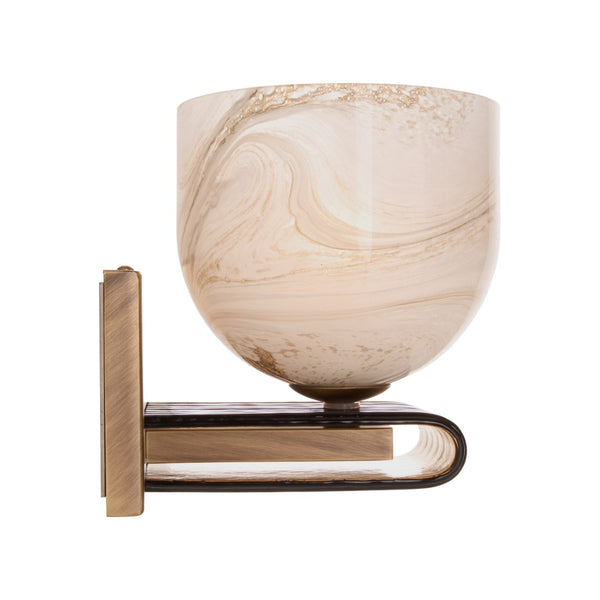 Wildwood Donata Sculptural Sconce In Antique Brass With Amber Marbled Mouth-Blown Glass — Warm Diffused Glow 67555