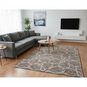 HomeRoots 8' X 10' Stylish Taupe Beige & Brown Geometric Washable Area Rug with UV Protection for Homes 675550
