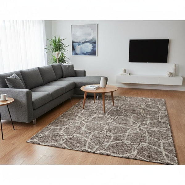 HomeRoots 8' X 10' Stylish Taupe Beige & Brown Geometric Washable Area Rug with UV Protection for Homes 675550