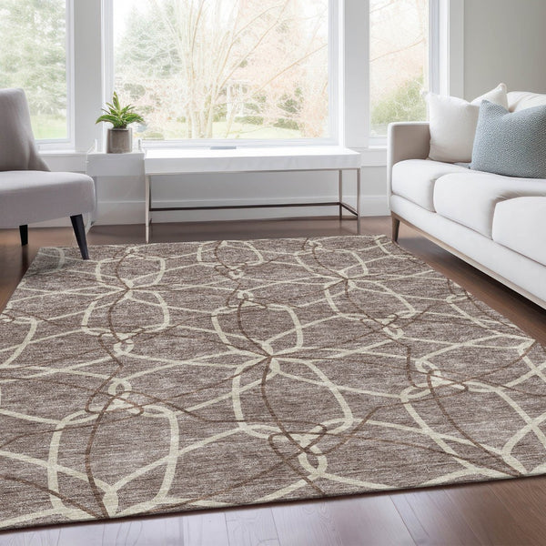 HomeRoots 8' X 10' Stylish Taupe Beige & Brown Geometric Washable Area Rug with UV Protection for Homes 675550