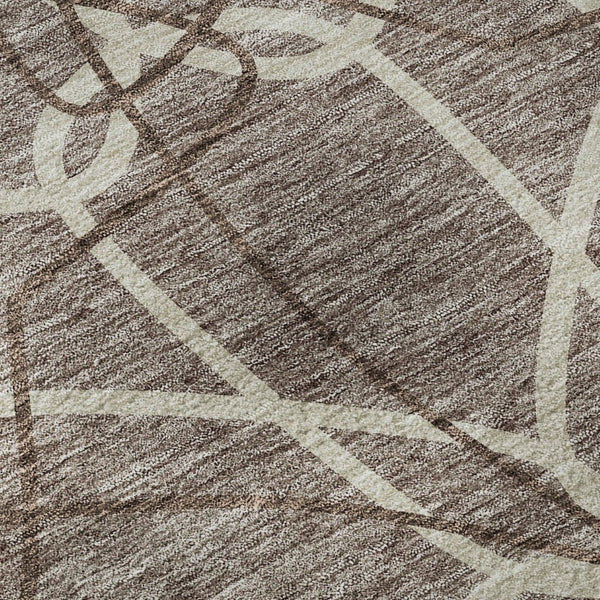 HomeRoots 9' X 12' Taupe Beige & Brown Geometric Area Rug - Washable, UV Protection, Perfect for Family Rooms 675551
