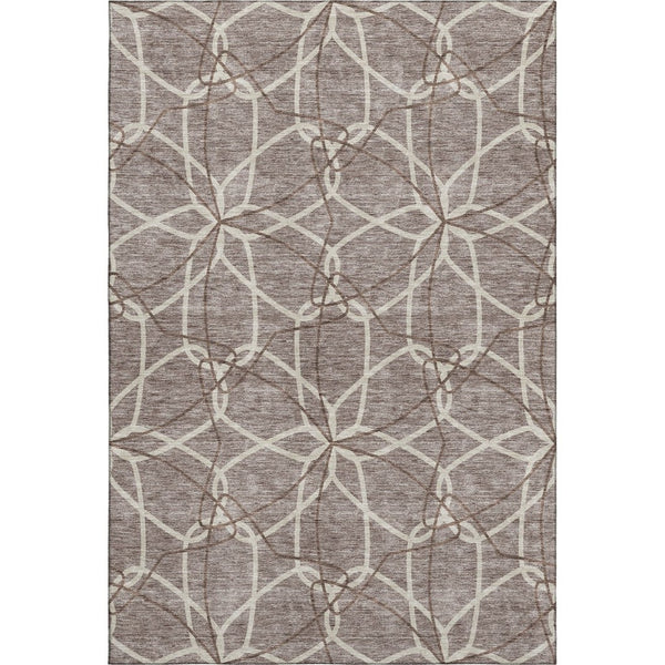 HomeRoots 10' Taupe Beige and Brown Geometric Washable Area Rug with UV Protection for Durable Family Living 675552