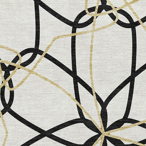 HomeRoots 5' X 8' Luxurious White, Black & Gold Geometric Washable Area Rug with UV Protection & Durability 675554