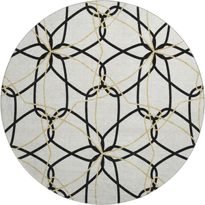 HomeRoots 8' Washable Round Rug in Bold White, Black & Gold Geometric Design - UV Protected & Durable Style 675555
