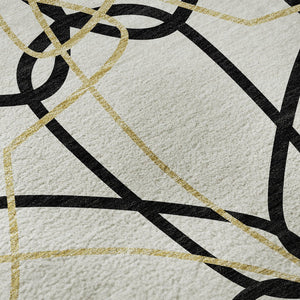 HomeRoots 8' Washable Round Rug in Bold White, Black & Gold Geometric Design - UV Protected & Durable Style 675555