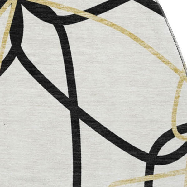 HomeRoots 8' Washable Round Rug in Bold White, Black & Gold Geometric Design - UV Protected & Durable Style 675555